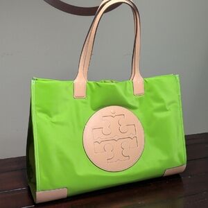 Tory Burch Lime Green and Beige Tote